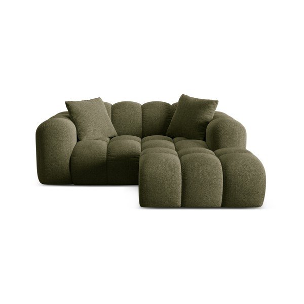 Žalios spalvos iš šenilinio audinio kampinė sofa (su dešiniuoju kampu/su gultu) Treno – Cosmopolitan Design