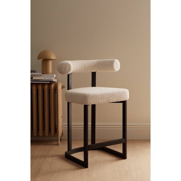 Juodos ir baltos spalvos iš audinio baro taburetė (sėdynės aukštis 66 cm) Parie – Ellos Home-image-1