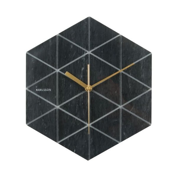 Juodojo marmuro sieninis laikrodis Karlsson Hexagon
