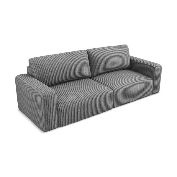 Pilkos spalvos sulankstoma/su sandėliavimo vieta sofa iš kordinio velveto 252 cm Kona – Makamii-image-3