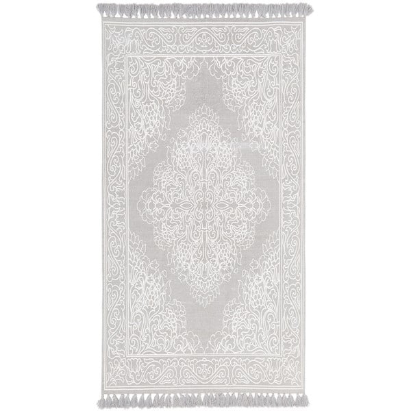 Pilkas rankomis austas medvilninis kilimėlis Westwing Collection Salima, 700 x 140 cm
