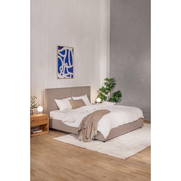 Taupe spalvos dvigulė lova audiniu dengta su sandėliavimo vieta su grotelėmis 160x200 cm Myra Bold – Bonami Selection-image-1