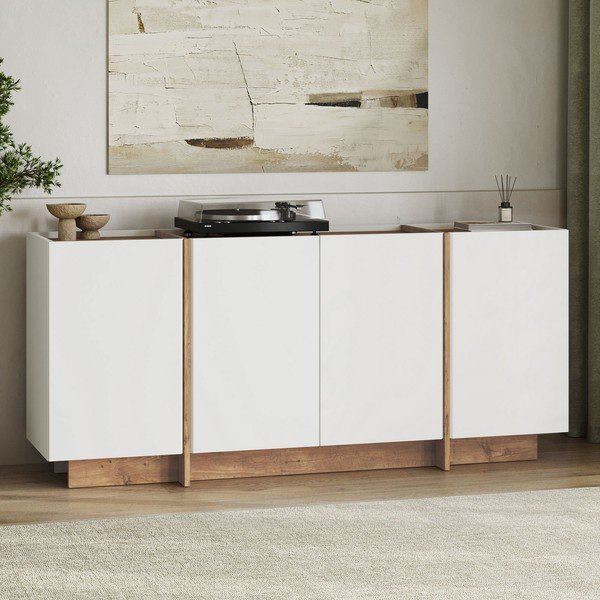 Baltos spalvos šoninė spintelė iš pušies su anga laidams 180x80x45 cm Dorma – Kalune Design-image-3