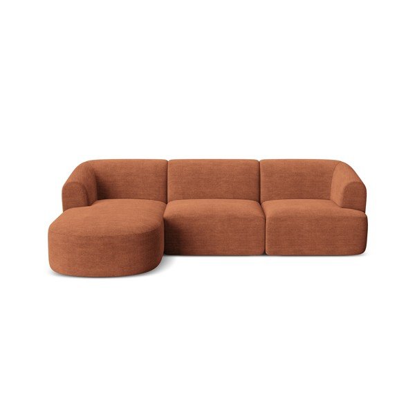Terakotos spalvos kampinė sofa iš kordinio velveto (su kairiuoju kampu/su gultu) Campi – Cosmopolitan Design-image-2