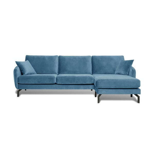 Mėlyna kampinė sofa su aksominiu užvalkalu Scandic Magic, dešinysis kampas