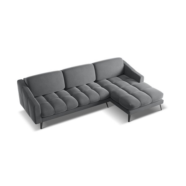 Pilkos spalvos iš velveto kampinė sofa (su dešiniuoju kampu) Nalu – Makamii-image-4