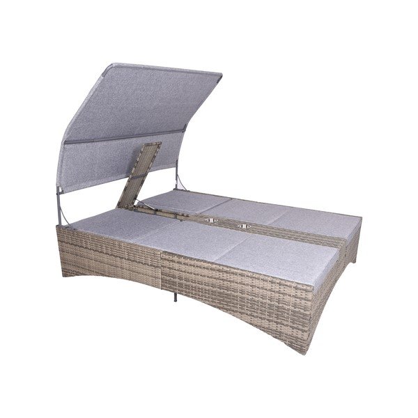 Dvivietis pilkos spalvos metalinis/dirbtinis rotangas sodo šezlongas Pescara – Garden Pleasure-image-2