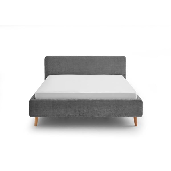 Tamsiai pilkos spalvos dvigulė lova audiniu dengta su sandėliavimo vieta su lovos grotelėmis 160x200 cm Mattis – Meise Möbel-image-2