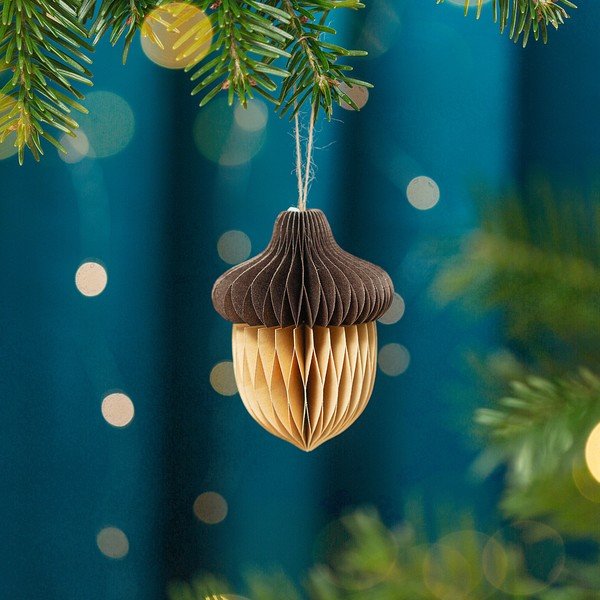 Iš popieriaus rankų darbo eglutės papuošimas 10 cm Honeycomb Acorn – Sass & Belle-image-2