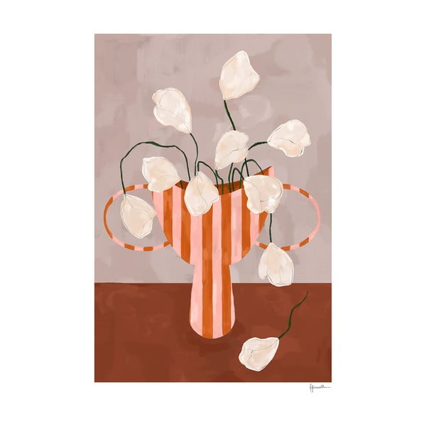 Plakatas 50x70 cm White Flowers in Striped Vase – Frankie Penwill – The Poster Club