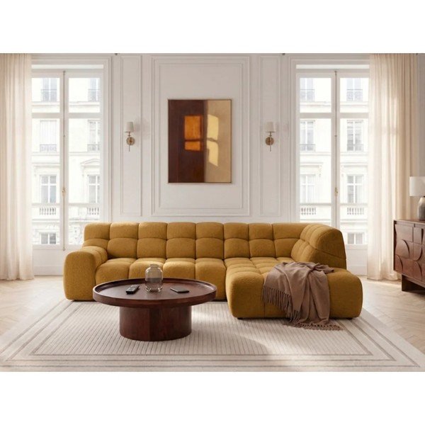 Geltonos spalvos sulankstoma/ar elektrisko sēdekļa regulēšanu kampinė sofa (su dešiniuoju kampu/„L“ formos) Andre – Bobochic Paris-image-2