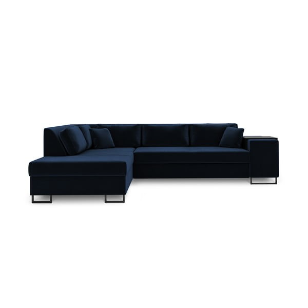 Mėlyna aksominė kampinė sofa-lova Cosmopolitan Design York, kairysis kampas-image-3
