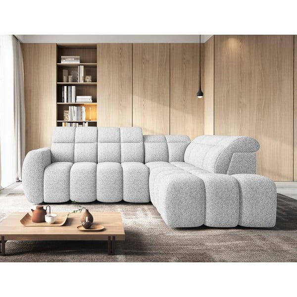 Šviesiai pilkos spalvos iš boucle sulankstoma/su sandėliavimo vieta kampinė sofa (su dešiniuoju kampu/„L“ formos) Falconn – ELTAP-image-3