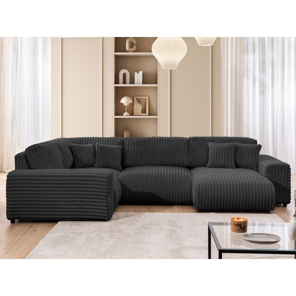 Tamsiai pilkos spalvos kampinė sofa iš kordinio velveto (su kairiuoju kampu/„U“ formos) Justin – Ropez-image-1