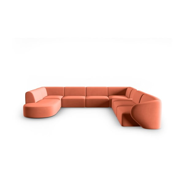 Rožinės spalvos iš velveto kampinė sofa (su dešiniuoju kampu/„U“ formos) Paolo – Milo Casa