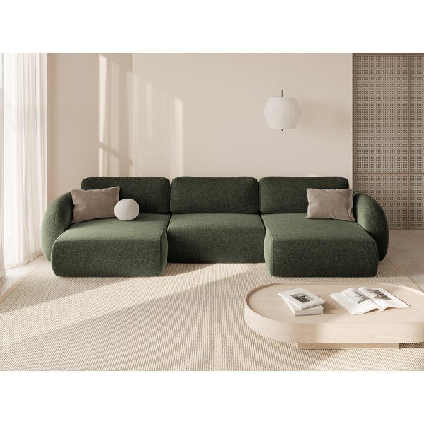 Žalios spalvos iš šenilinio audinio sulankstoma/su sandėliavimo vieta kampinė sofa („U“ formos) Tonale – Cosmopolitan Design-image-1