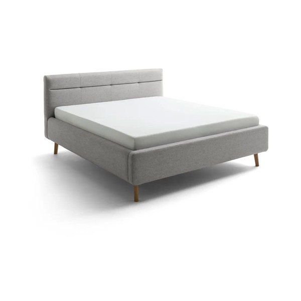 Pilkos spalvos dvigulė lova audiniu dengta su sandėliavimo vieta su lovos grotelėmis 180x200 cm Lotte – Meise Möbel