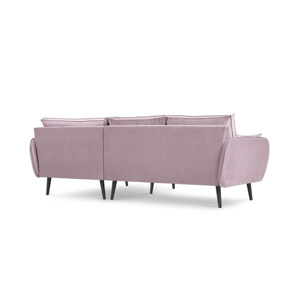Šviesiai rausva aksominė kampinė sofa su juodomis kojomis Kooko Home Lento, kampas dešinėje-image-3