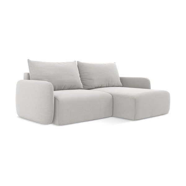 Šviesiai pilkos spalvos sulankstoma/su sandėliavimo vieta kampinė sofa iš velveto (su dešiniuoju kampu/su gultu) Kalena – Makamii-image-2