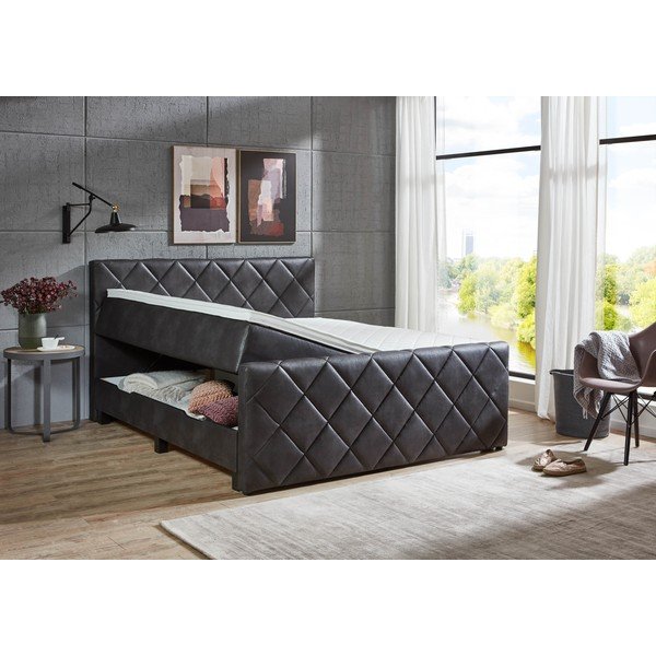 Spyruoklinė lova juodos spalvos su sandėliavimo vieta 180x200 cm Chester – Rojaplast-image-2