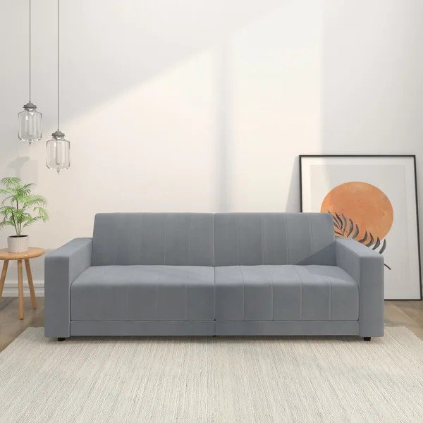 Šviesiai pilkos spalvos reguliuojama/sulankstoma sofa iš velveto 225 cm Allie – Støraa-image-1