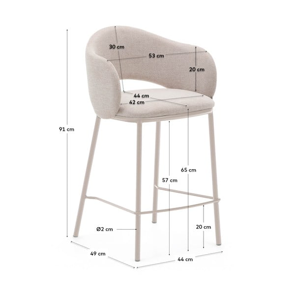 Kreminės spalvos baro taburetė (sėdynės aukštis 65 cm) Maina – Kave Home-image-3