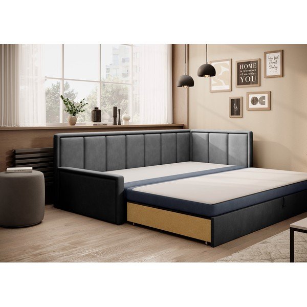 Mėlynos spalvos/pilkos spalvos iš šenilinio audinio sulankstoma/su sandėliavimo vieta sofa 214 cm Fulgeo – ELTAP-image-2