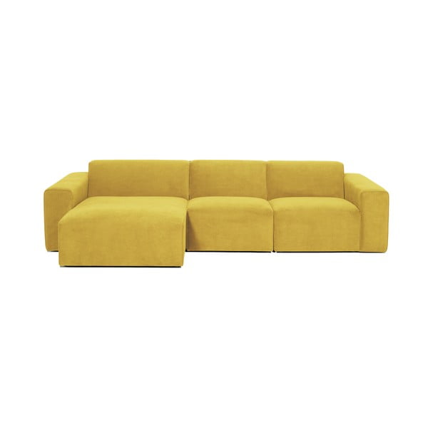 Geltonos spalvos aksominė kampinė modulinė sofa Scandic Sting, kairysis kampas