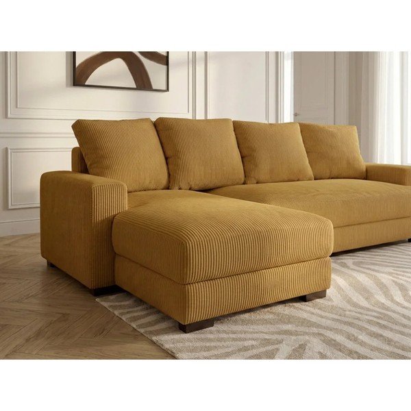 Geltonos spalvos sulankstoma/su sandėliavimo vieta kampinė sofa iš kordinio velveto (su kairiuoju kampu/su gultu) Campi – Bobochic Paris-image-4