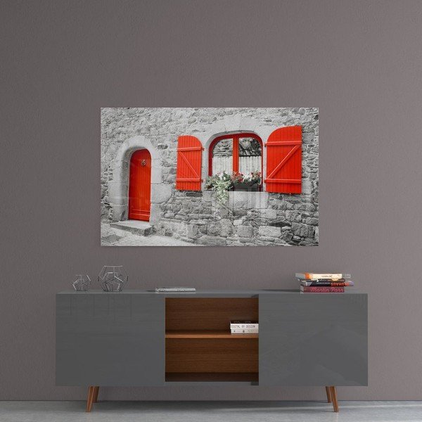 Paveikslas ant stiklo Insigne Red Door and Window-image-1