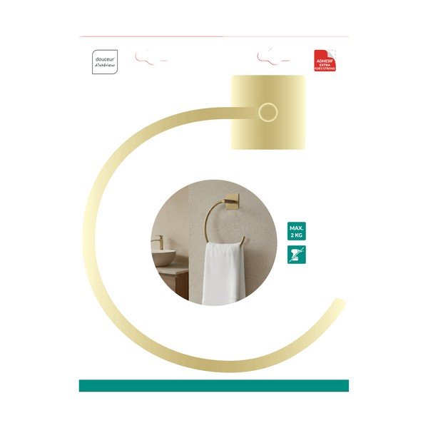 Su montavimu be gręžimo matinės auksinės spalvos iš metalo rankšluosčio laikiklis Fixeo – douceur d'intérieur-image-1