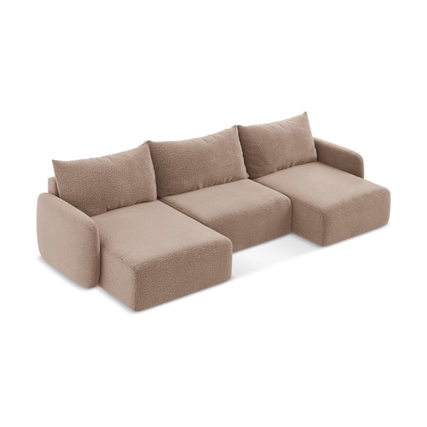 Šviesiai rudos spalvos sulankstoma/su sandėliavimo vieta kampinė sofa Kalena – Makamii-image-3