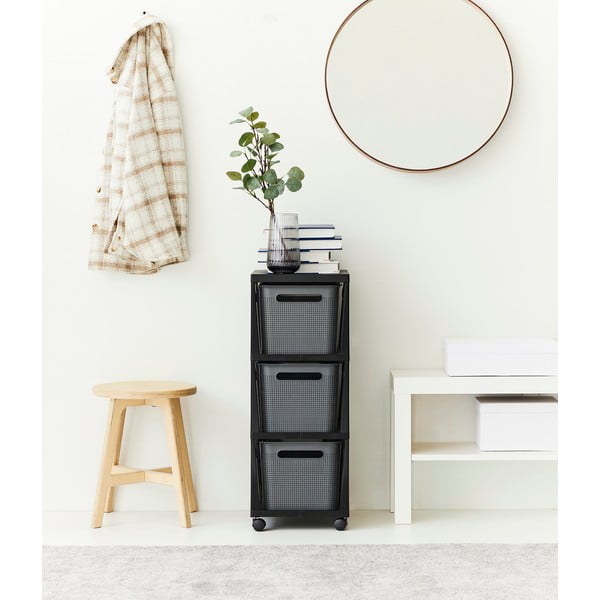 Iš plastiko lentyna ant ratukų juodos spalvos/pilkos spalvos 30x77 cm Brisen – Rotho-image-1