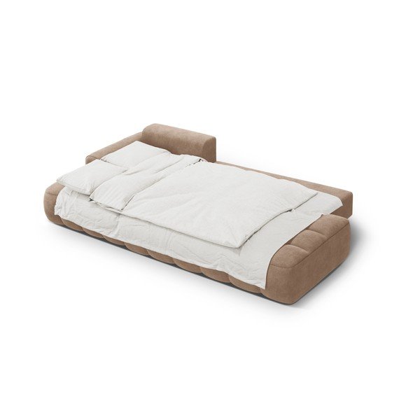 Šviesiai rudos spalvos iš velveto sulankstoma/su sandėliavimo vieta kampinė sofa (su kairiuoju kampu/su gultu) Linz – Cosmopolitan Design-image-4