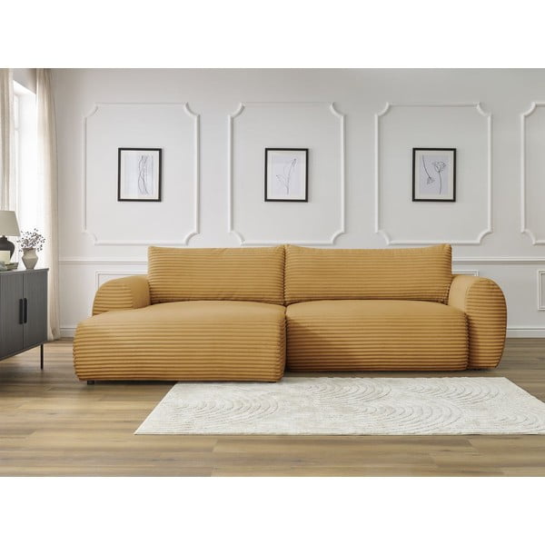 Iš kordinio velveto sulankstoma kampinė sofa garstyčių spalvos (su kairiuoju kampu) Lucien – Bobochic Paris-image-1