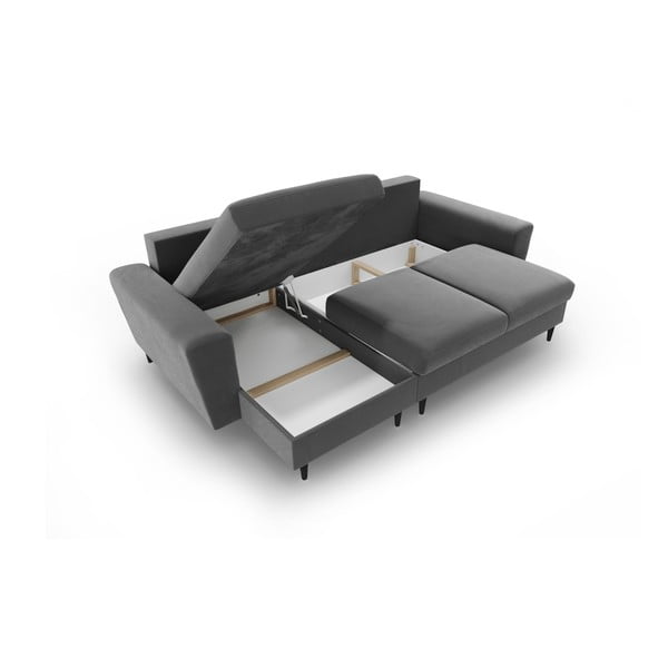 Šviesiai pilkos spalvos iš velveto sulankstoma/su sandėliavimo vieta kampinė sofa Kyoto – Cosmopolitan Design-image-3