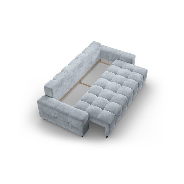 Šviesiai mėlynos spalvos iš velveto sulankstoma/su sandėliavimo vieta sofa 250 cm Wicklow – Cosmopolitan Design-image-3