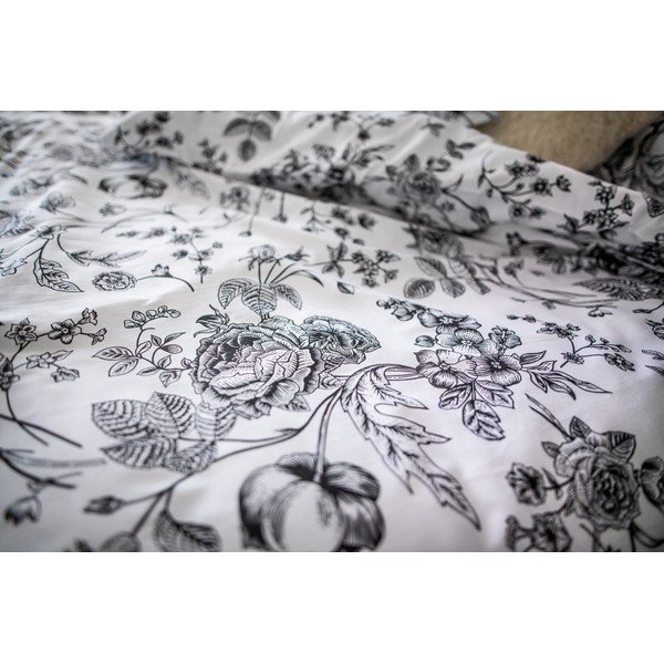 Juodai balta medvilnės satino patalynė Cotton House Flower, 140 x 200 cm-image-3