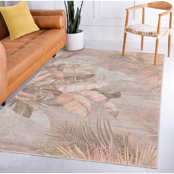 Skalbiamas kilimas smėlio spalvos 80x200 cm Dusty Leaves – Mila Home-image-4