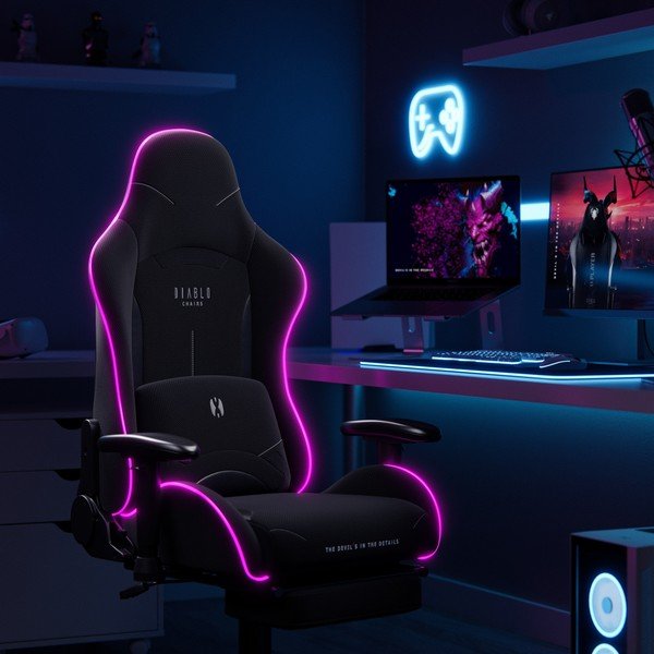 Žaidimų kėdė juodos spalvos X-Starter LED – Diablo Chairs-image-1