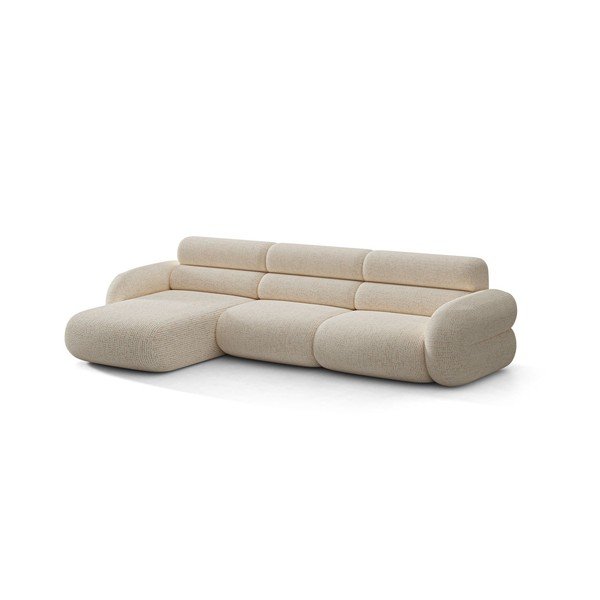 Kreminės spalvos kampinė sofa iš šenilinio audinio (su kairiuoju kampu/su gultu) Neo – Micadoni -image-1