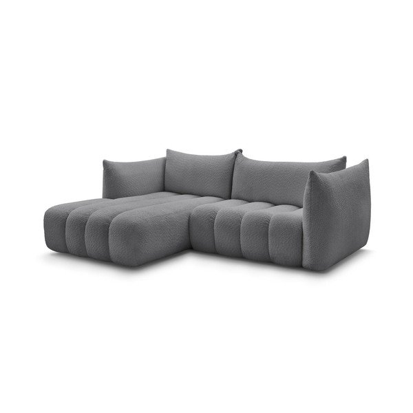 Pilkos spalvos kampinė sofa iš boucle (su kairiuoju kampu/su gultu) Azra – Bobochic Paris-image-2