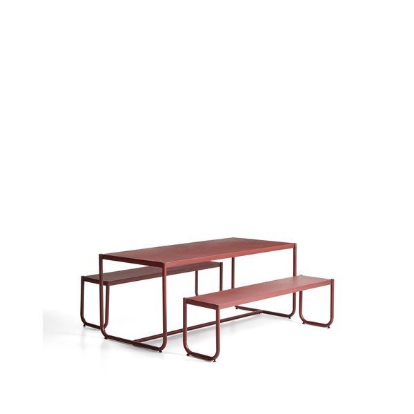 Bordo spalvos iš metalo sodo valgomojo komplektas 4 žmonėms Sotil – Kave Home