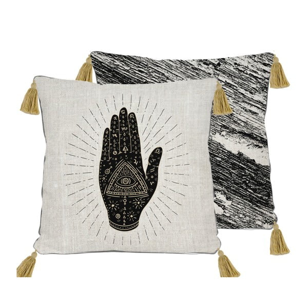 Atvirkštinis užvalkalas ant pagalvės su lino užvalkalu "Madre Selva Black Hand", 45 x 45 cm