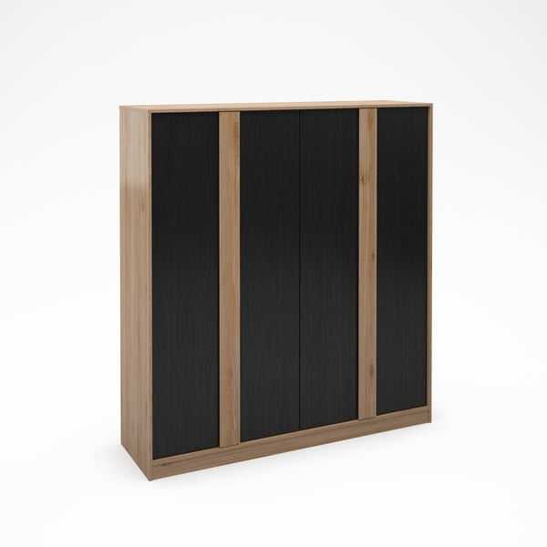 Drabužių spinta juodos spalvos/natūralios spalvos iš ąžuolo 180x197,5x53 cm Dennis – Marckeric-image-4