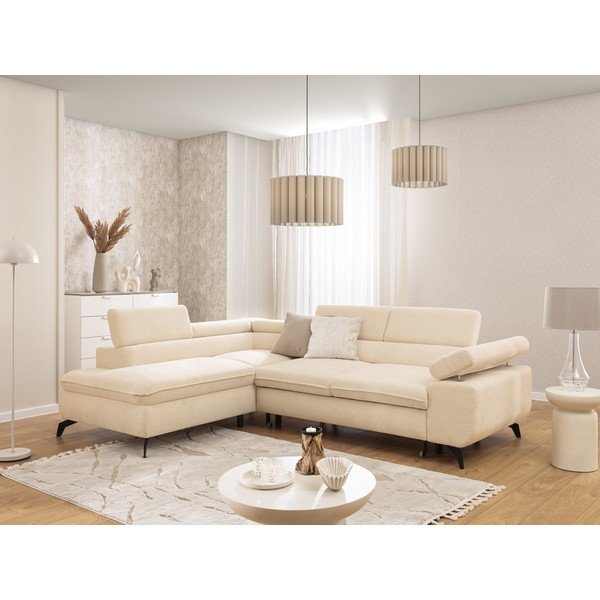 Kreminės spalvos kampinė sofa iš šenilinio audinio (su kairiuoju kampu/„L“ formos) Marbeya  – Ropez-image-4