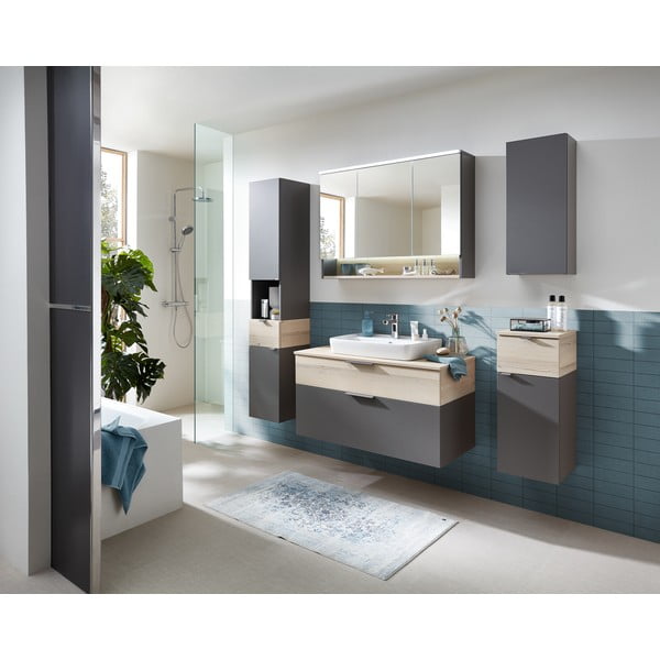 Pilkos spalvos/natūralios spalvos žema/pakabinama vonios daiktadėžė iš pušies 72x30 cm Quickset 394 – Pelipal-image-3