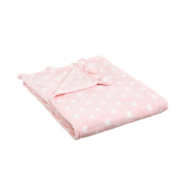 Rožinė antklodė su širdies motyvu Unimasa Manta, 130 x 160 cm