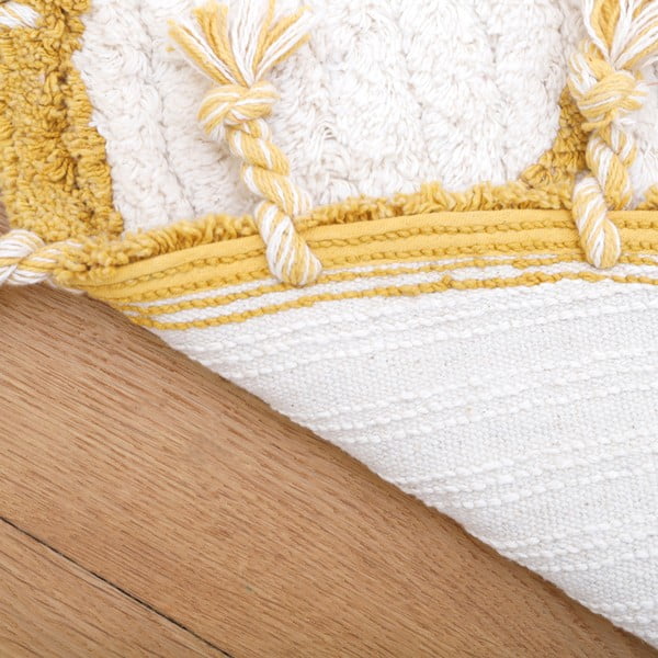 Baltos ir geltonos spalvos medvilninis rankų darbo kilimas Nattiot Come, ø 120 cm-image-4