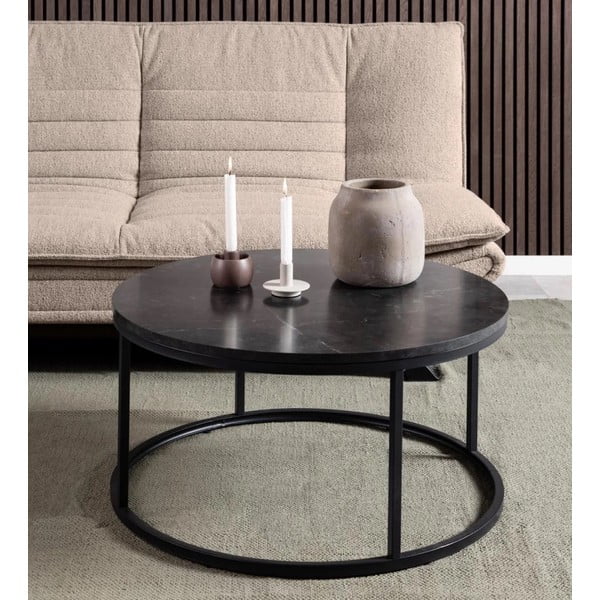 Apvalios formos kavos staliukas juodos spalvos su marmuro dekoro stalviršiu ø 80 cm Spiro – Actona-image-1